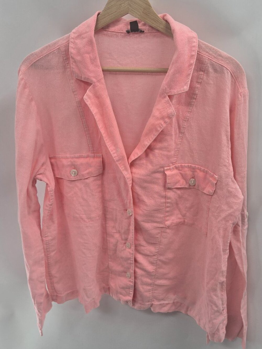 J.Crew Coral Pink Linen Blend Camp Collar Button Down Shirt Size 10